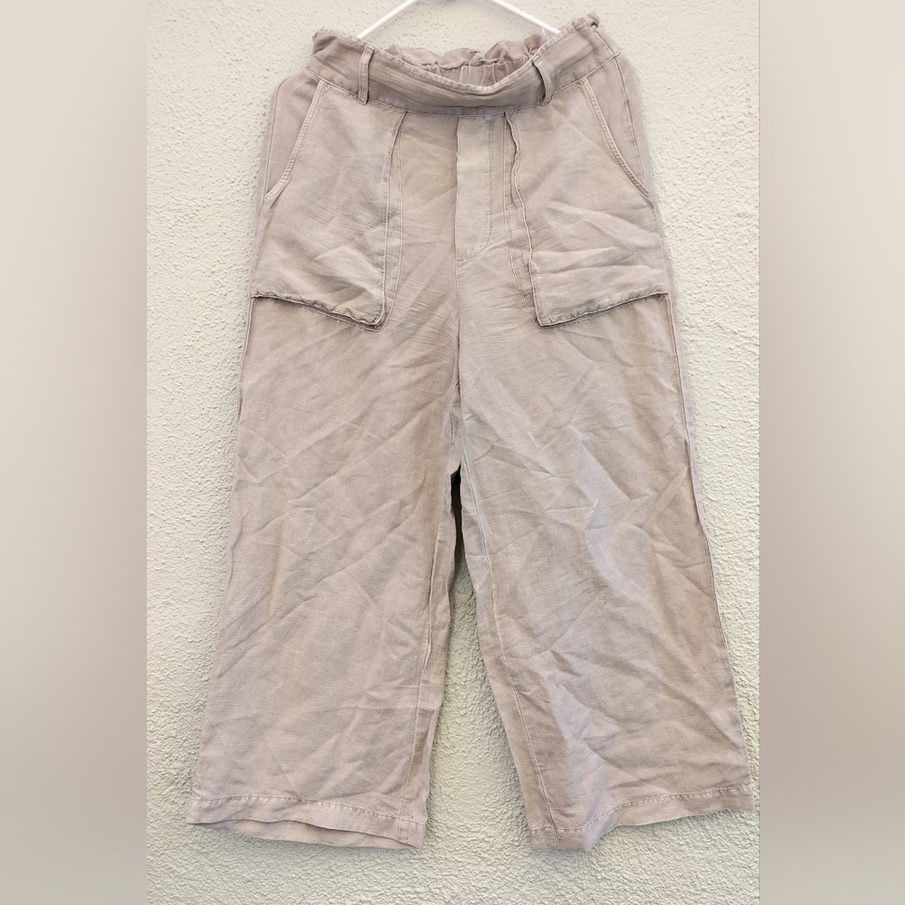 YFB Beige Linen Pants With Cropped Ankle.